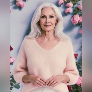 Feminine V-Neck Sweater in Pale Pink